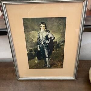 Antique blue boy lithograph framed art
